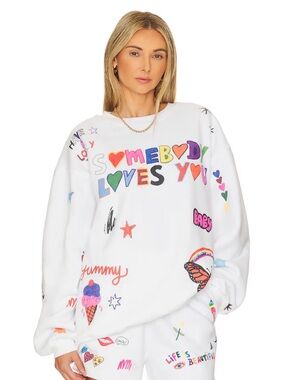 White 'Somebody Loves You' Graphic Crewneck Sweater